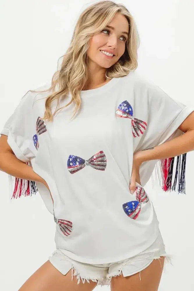 BiBi American Flag Sequin Ribbon T-Shirt - Update AvenueT-ShirtsTrendsi1001007891716701001007891716700e3e2a8c95e045e6b0840b83e1053100 - Max - OriginOFF WHITE
