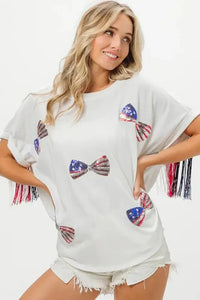 BiBi American Flag Sequin Ribbon T-Shirt - Update AvenueT-ShirtsTrendsi1001007891716701001007891716700e3e2a8c95e045e6b0840b83e1053100 - Max - OriginOFF WHITE