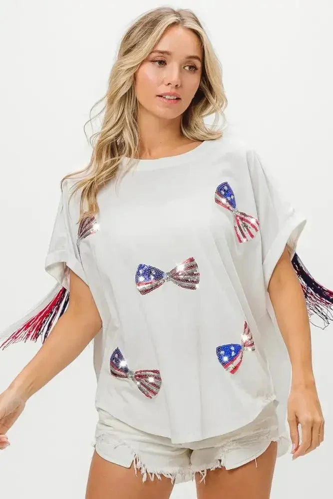 BiBi American Flag Sequin Ribbon T-Shirt - Update AvenueT-ShirtsTrendsi10010078917167010010078917167059e6cd2c674c4a2f870f6488a30ac829 - Max - OriginOFF WHITE