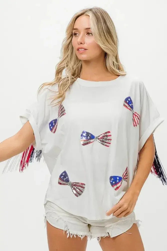 BiBi American Flag Sequin Ribbon T-Shirt - Update AvenueT-ShirtsTrendsi1001007891716701001007891716708d7d5d4804e04aae95613f073c005f99 - Max - OriginOFF WHITE