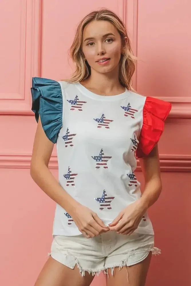 BiBi American Flag Sequin Stars Top - Update AvenueT-ShirtsTrendsi100100863771497100100863771497656f1dc1550944268028a699d940a758 - Max - OriginOFF WHITE