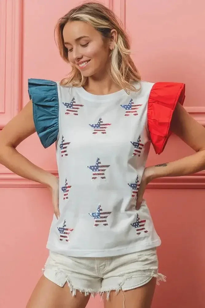 BiBi American Flag Sequin Stars Top - Update AvenueT-ShirtsTrendsi10010086377149710010086377149752d84820608b4b008c5adc8853f33bc6 - Max - OriginOFF WHITE