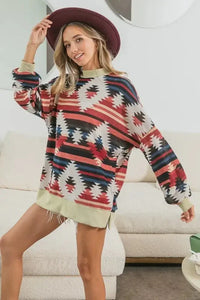 BiBi Aztec Print Mirr Mock Neck Lslv Top - Update AvenueT-ShirtsTrendsi100100655011572100100655011572c1072b5cb1ef49359f50a387a2c711df - Max - OriginRUST COMBO
