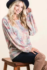 BiBi Brushed Tie Dye Print Top with Puff Sleeves - Update AvenueT-ShirtsTrendsi10010057288175510010057288175567492ec1a27849f2984d99621ed045d6 - Max - OriginTIE DYE