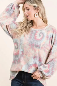 BiBi Brushed Tie Dye Print Top with Puff Sleeves - Update AvenueT-ShirtsTrendsi100100572881755100100572881755fb01b772a1a64fa49a38b944cc660389 - Max - OriginTIE DYE