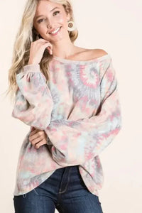 BiBi Brushed Tie Dye Print Top with Puff Sleeves - Update AvenueT-ShirtsTrendsi1001005728817551001005728817553b4728917a974fe19c270d2023ab4017 - Max - OriginTIE DYE