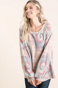 BiBi Brushed Tie Dye Print Top with Puff Sleeves - Update AvenueT-ShirtsTrendsi10010057288175510010057288175501f10b19984143c7acd5320b649e95da - Max - OriginTIE DYE