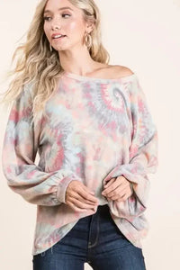 BiBi Brushed Tie Dye Print Top with Puff Sleeves - Update AvenueT-ShirtsTrendsi1001005728817551001005728817550127680469e84854b28ce5c5a4288483 - Max - OriginTIE DYE