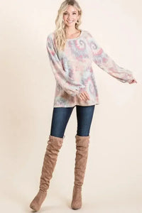 BiBi Brushed Tie Dye Print Top with Puff Sleeves - Update AvenueT-ShirtsTrendsi100100572881755100100572881755123453489b7642ad8b916c3314194600 - Max - OriginTIE DYE