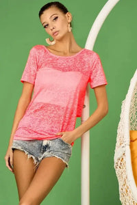 BiBi Burn Out Knit Top with Back Double Twist Detail - Update AvenueT-ShirtsTrendsi100100249301127100100249301127df340dc35e1943e8a3664352d35214b1 - Max - OriginNEON PINK