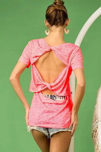 BiBi Burn Out Knit Top with Back Double Twist Detail - Update AvenueT-ShirtsTrendsi100100249301127100100249301127e62ad23abc174eb58f4525c843bc0bd8 - Max - OriginNEON PINK