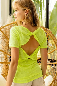 BiBi Burn Out Knit Top with Back Double Twist Detail - Update AvenueT-ShirtsTrendsi100100739061996100100739061996c332aa6e7de74eab8c1e364e00d5f25f - Max - OriginNEON YELLOW
