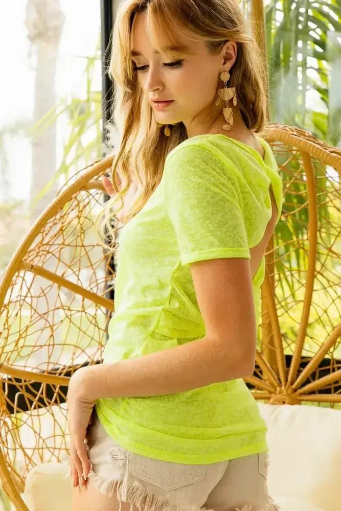 BiBi Burn Out Knit Top with Back Double Twist Detail - Update AvenueT-ShirtsTrendsi1001007390619961001007390619962851ae1e71554eb1a4cbc429322cfc4f - Max - OriginNEON YELLOW