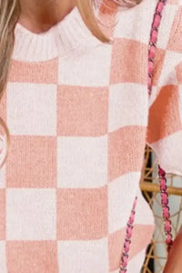 BiBi Check Pattern Short Puff Sleeve Sweater Top - Update AvenueTrendsi1001005530813451001005530813458c60dfcf - c49b - 4980 - 8756 - a58466e19f7f - Max - OriginIVORY/CORAL PINK