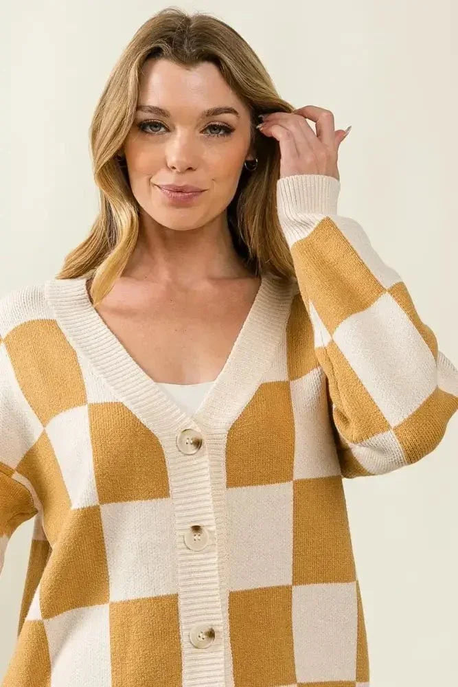 BiBi Checked V - neck Cardigan - Update AvenueTrendsi1001005967319341001005967319343f9e8e4a1e89414c900180705d31e64f - Max - OriginIVORY/CAMEL