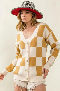 BiBi Checked V - neck Cardigan - Update AvenueTrendsi10010059673193410010059673193458676d7bed8b45f59c32c3ac3f368916 - Max - OriginIVORY/CAMEL