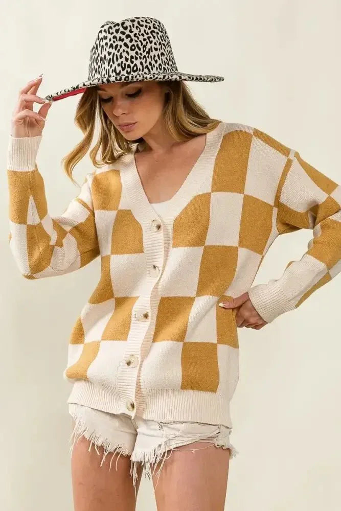 BiBi Checked V - neck Cardigan - Update AvenueTrendsi1001005967319341001005967319348ccc51722fc84b6aa4814d448e32440f - Max - OriginIVORY/CAMEL