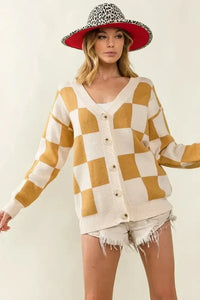 BiBi Checked V - neck Cardigan - Update AvenueTrendsi10010059673193410010059673193440ddb19033ba4d729df892c6e21643e1 - Max - OriginIVORY/CAMEL