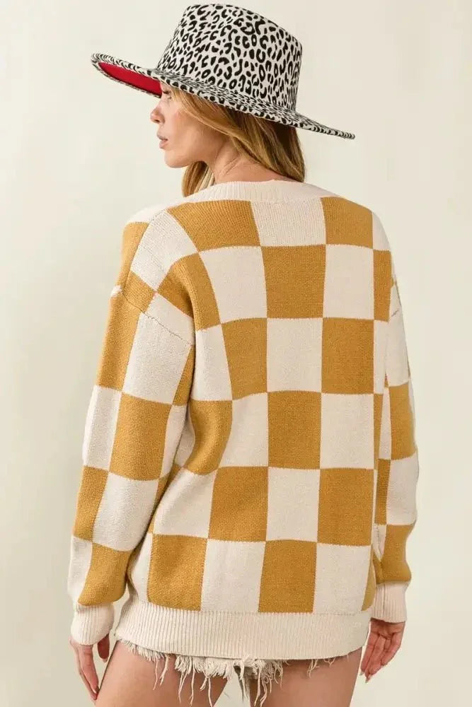 BiBi Checked V - neck Cardigan - Update AvenueTrendsi100100596731934100100596731934e9795c6052bf49e69cccdd84a1b9ddf1 - Max - OriginIVORY/CAMEL