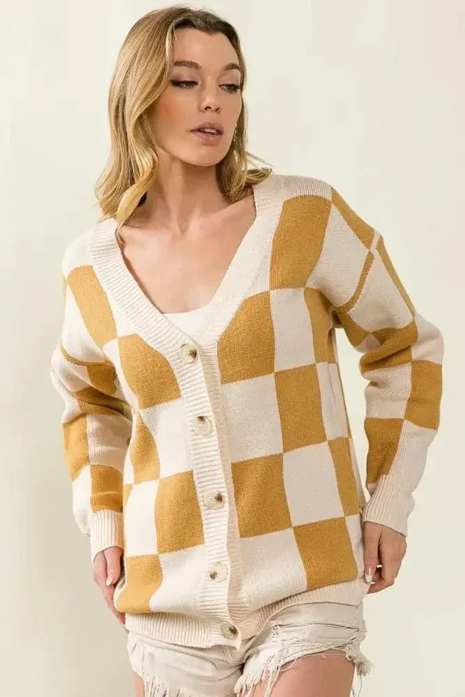BiBi Checked V - neck Cardigan - Update AvenueTrendsi100100596731934100100596731934caa7751a220d4f42b841697480c608bf - Max - OriginIVORY/CAMEL