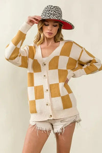 BiBi Checked V - neck Cardigan - Update AvenueTrendsi1001005967319341001005967319347617d9b401b04fffbecbacc958ea3581 - Max - OriginIVORY/CAMEL