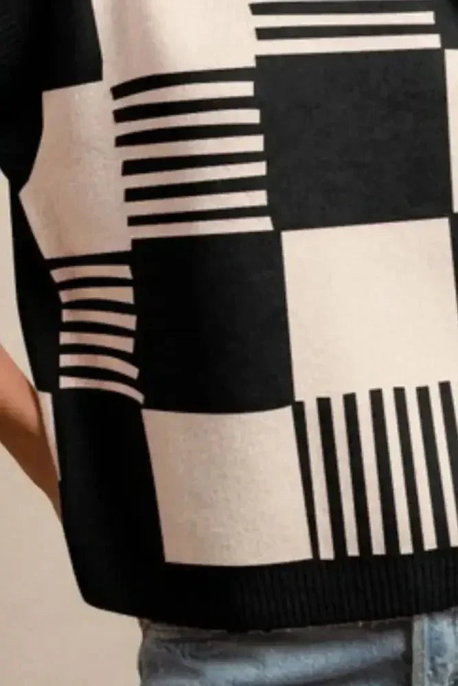 BiBi Checker With Stripes Pattern Sleeveless Sweater - Update AvenueTrendsi100100172671677100100172671677e580814f - 8869 - 404b - 9d58 - 3f2cfaca9e75 - Max - OriginBLACK/IVORY