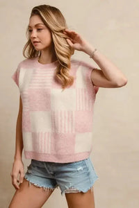BiBi Checker With Stripes Pattern Sleeveless Sweater - Update AvenueTrendsi1001004196913911001004196913916a6ab450e86645d79d3f968c102c813b - Max - OriginBLUSH/IVORY