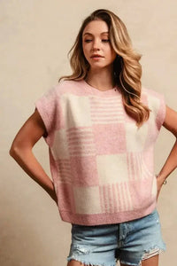 BiBi Checker With Stripes Pattern Sleeveless Sweater - Update AvenueTrendsi10010041969139110010041969139186d2c5f4afcd40a98324dc1162c037c0 - Max - OriginBLUSH/IVORY