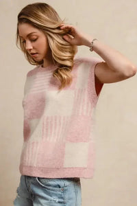BiBi Checker With Stripes Pattern Sleeveless Sweater - Update AvenueTrendsi1001004196913911001004196913918c90cd498a53479ebc122c32b3fdac04 - Max - OriginBLUSH/IVORY
