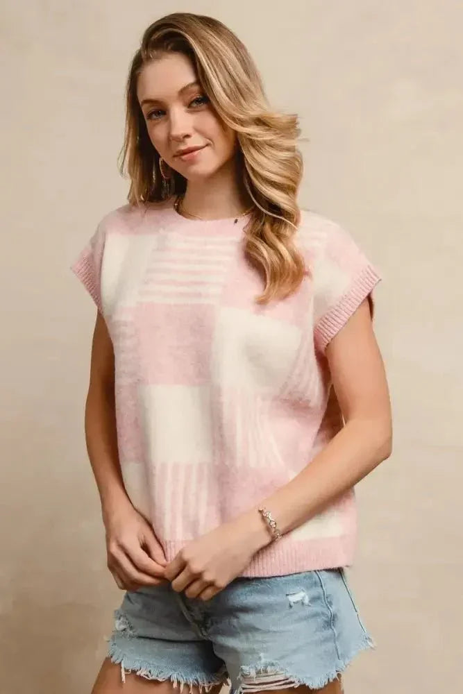 BiBi Checker With Stripes Pattern Sleeveless Sweater - Update AvenueTrendsi100100419691391100100419691391713e9da54a7f40ab99ac41f61ac0a372 - Max - OriginBLUSH/IVORY