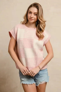 BiBi Checker With Stripes Pattern Sleeveless Sweater - Update AvenueTrendsi10010041969139110010041969139172461b90bd5742608f26505ac6b4dbf8 - Max - OriginBLUSH/IVORY