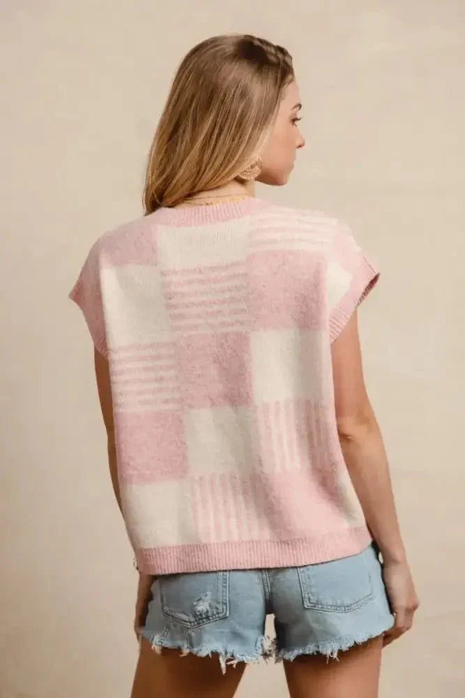 BiBi Checker With Stripes Pattern Sleeveless Sweater - Update AvenueTrendsi1001004196913911001004196913912bd205323f0f43589e6f70bf88efb7fc - Max - OriginBLUSH/IVORY