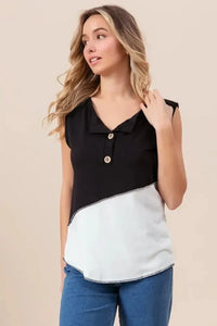 BiBi Color Block Contrast Stitching Buttoned Henley Top - Update AvenueT-ShirtsTrendsi1001001143415561001001143415562b944a4609214c1b9c2f5fdb0502c5da - Max - OriginBLACK/OFF WHITE