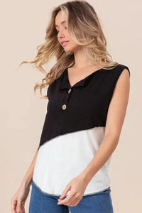BiBi Color Block Contrast Stitching Buttoned Henley Top - Update AvenueT-ShirtsTrendsi1001001143415561001001143415568961e854baa94165a18837cca8df9bc1 - Max - OriginBLACK/OFF WHITE