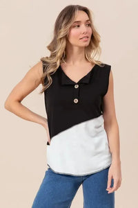 BiBi Color Block Contrast Stitching Buttoned Henley Top - Update AvenueT-ShirtsTrendsi100100114341556100100114341556037fdb239c3b495e9af4dae88f742639 - Max - OriginBLACK/OFF WHITE