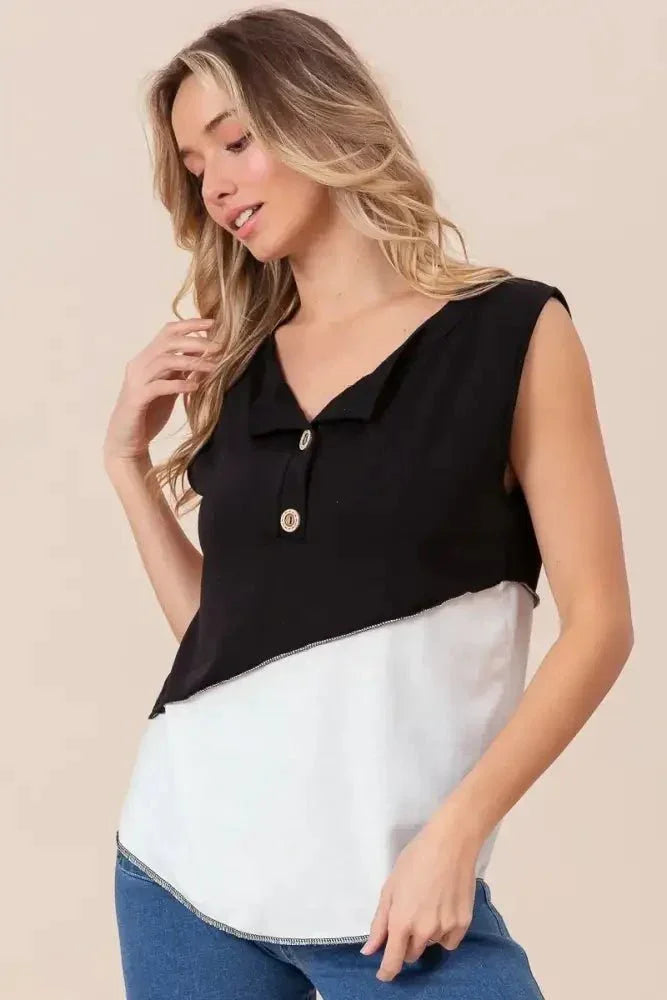 BiBi Color Block Contrast Stitching Buttoned Henley Top - Update AvenueT-ShirtsTrendsi100100114341556100100114341556bb4f9e90f2204f208df7f20eefdaac7b - Max - OriginBLACK/OFF WHITE