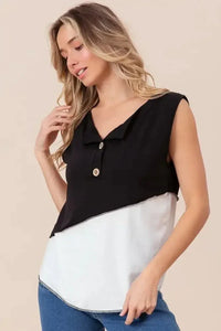 BiBi Color Block Contrast Stitching Buttoned Henley Top - Update AvenueT-ShirtsTrendsi100100114341556100100114341556bb4f9e90f2204f208df7f20eefdaac7b - Max - OriginBLACK/OFF WHITE