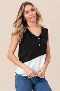 BiBi Color Block Contrast Stitching Buttoned Henley Top - Update AvenueT-ShirtsTrendsi1001001143415561001001143415563eca286e00e84db3981b7226bc794758 - Max - OriginBLACK/OFF WHITE