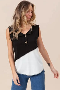 BiBi Color Block Contrast Stitching Buttoned Henley Top - Update AvenueT-ShirtsTrendsi100100114341556100100114341556656a5b10c3fa4564989bfcbb1d73cf65 - Max - OriginBLACK/OFF WHITE