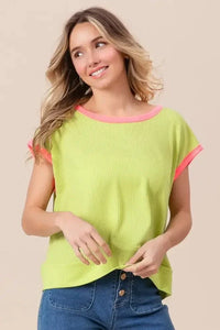 BiBi Cord Rib Knit Contrast Banded Top - Update AvenueT-ShirtsTrendsi100100806191478100100806191478590bc6f2cfbd4fb99a1af74a034e2d0e - Max - OriginLIME/NEON PINK