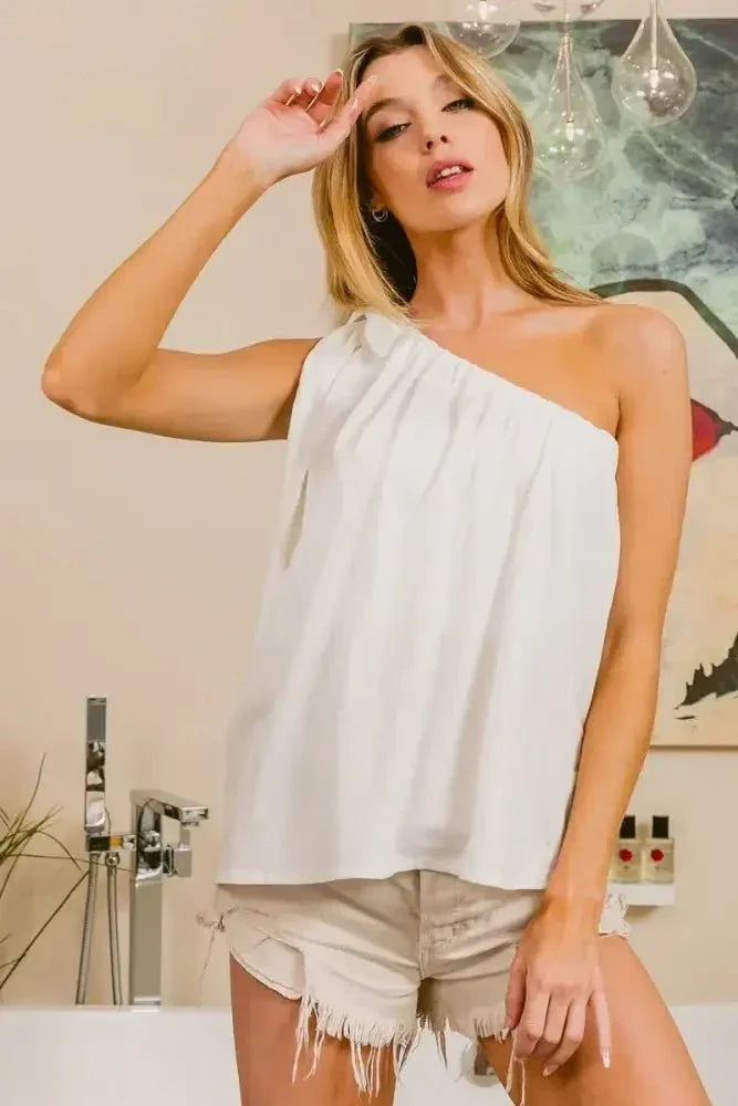 BiBi Cotton Span Knit With Tied Ribbon One Shoulder Top - Update AvenueTrendsi1001001574211321001001574211324cd82355c4064d77b81760f040921ba8 - Max - OriginOFF WHITE