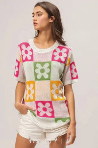 BiBi Flower Checker Pattern Lightweight Sweater Top - Update AvenueTrendsi10010014375187210010014375187274f32b84d2d647e68be7182f72eb4691 - Max - OriginIVRY/FUCH/OLIVE/MUST