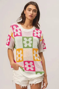 BiBi Flower Checker Pattern Lightweight Sweater Top - Update AvenueTrendsi100100143751872100100143751872f31b3a695f5c474aa4f904ca04945a96 - Max - OriginIVRY/FUCH/OLIVE/MUST