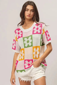 BiBi Flower Checker Pattern Lightweight Sweater Top - Update AvenueTrendsi1001001437518721001001437518721a4eb346e516473894859d4f2131aaa5 - Max - OriginIVRY/FUCH/OLIVE/MUST