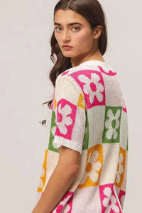 BiBi Flower Checker Pattern Lightweight Sweater Top - Update AvenueTrendsi10010014375187210010014375187262f3d86b21a64d01aa9b5307e61638b2 - Max - OriginIVRY/FUCH/OLIVE/MUST