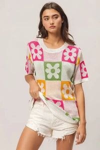 BiBi Flower Checker Pattern Lightweight Sweater Top - Update AvenueTrendsi100100143751872100100143751872c86b21edc0c14814a13268e991c38d52 - Max - OriginIVRY/FUCH/OLIVE/MUST