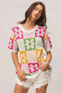 BiBi Flower Checker Pattern Lightweight Sweater Top - Update AvenueTrendsi1001001437518721001001437518721027a38883824328b780312adcdfca0d - Max - OriginIVRY/FUCH/OLIVE/MUST