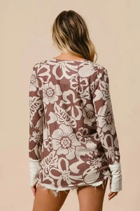 BiBi Flower Printed Waffle Thumb Opening Top - Update AvenueT-ShirtsTrendsi100100406221684100100406221684e61bdac31b404ec9ab8440a6e573bce4 - Max - OriginMOCHA