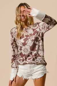 BiBi Flower Printed Waffle Thumb Opening Top - Update AvenueT-ShirtsTrendsi100100406221684100100406221684eeee124497d44588941fa5e04c2f925a - Max - OriginMOCHA