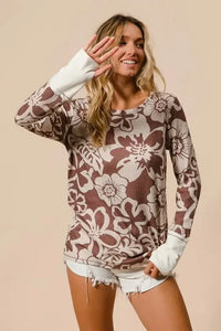 BiBi Flower Printed Waffle Thumb Opening Top - Update AvenueT-ShirtsTrendsi100100406221684100100406221684f6e099273a0949df816140b18739b675 - Max - OriginMOCHA